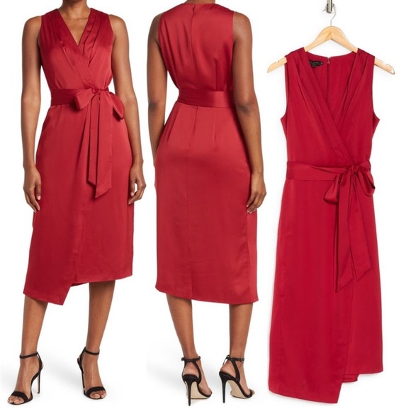 Ted Baker London Chrisey Wrap Midi Satin Dress Red - Picture 1 of 16